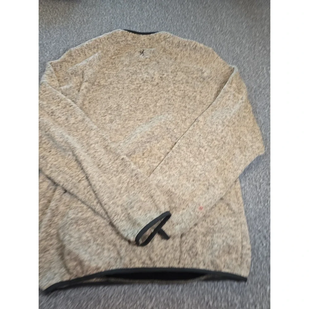 Brown Ivory Gray Mottled Shades BROWNING Zip Neck Sweater Large
